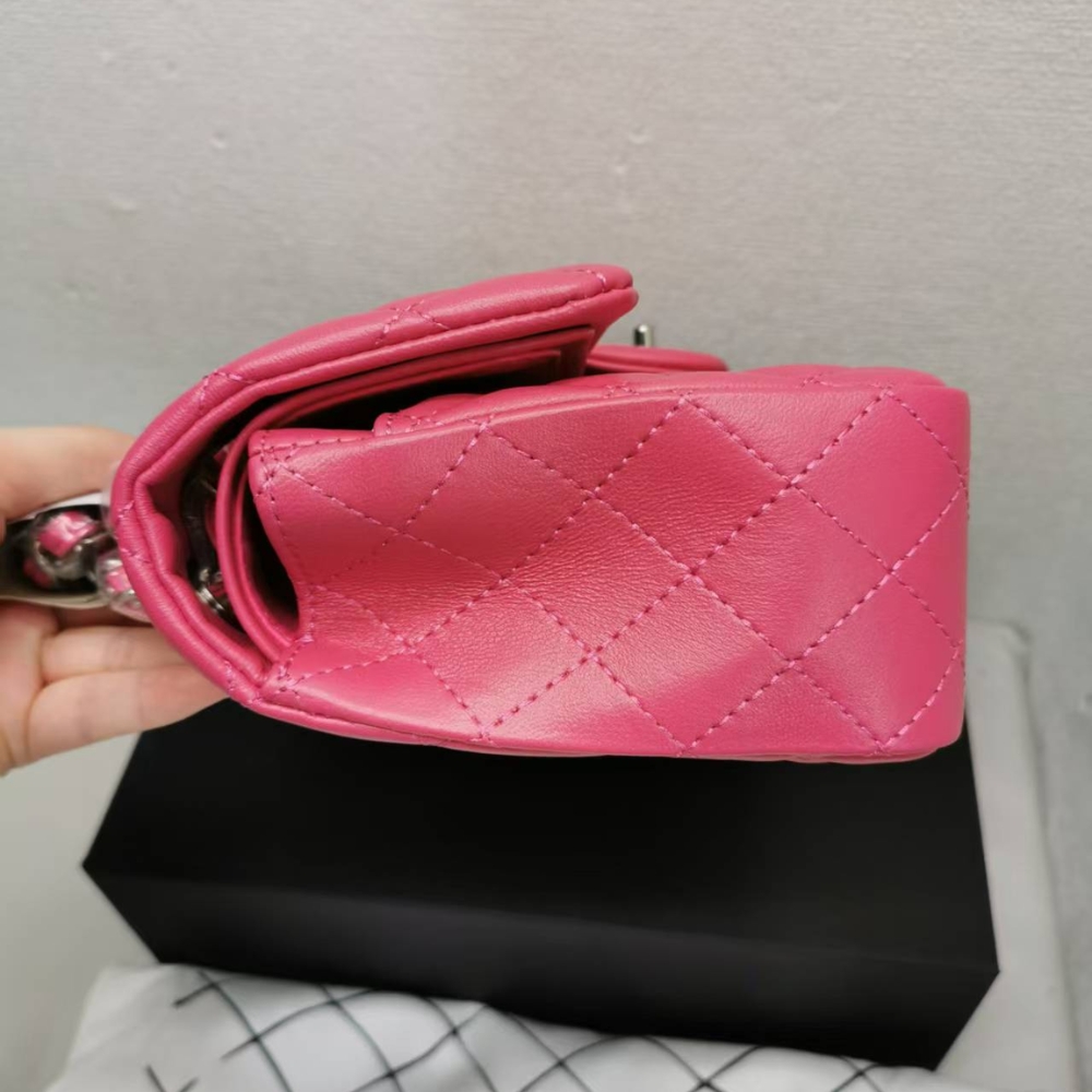 Gift Set: Chanel Classic Medium Flap Bag With Silver Hardware Dark Pink 25cm And Brooch Metal And Resin Gold With Pink Pearly White - Image 3