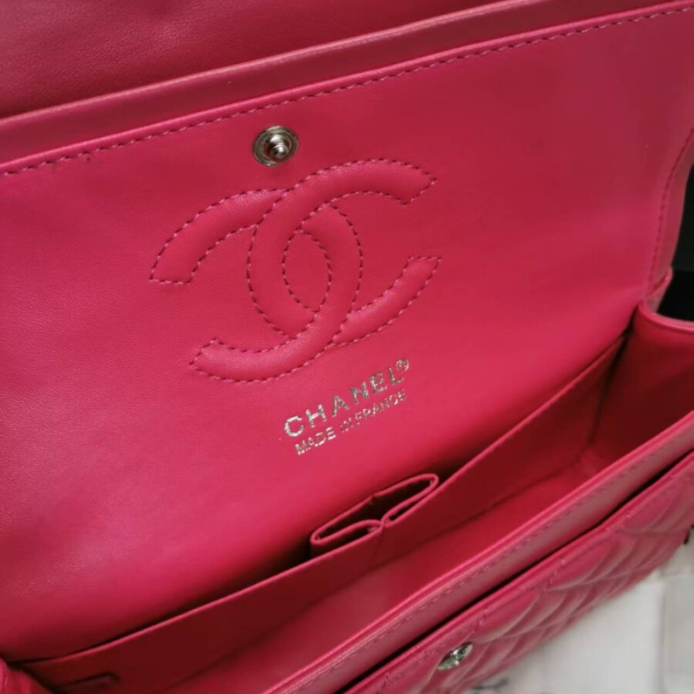 Gift Set: Chanel Classic Medium Flap Bag With Silver Hardware Dark Pink 25cm And Brooch Metal And Resin Gold With Pink Pearly White - Image 4