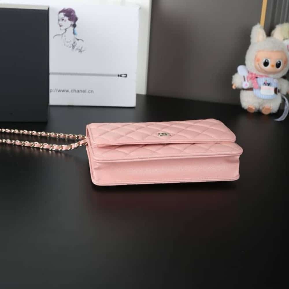 Alternative view of Gift Set: Chanel Classic Wallet On Chain Gold Light Pink 19Cm With Large Enamel Cc Dangle Earrings Light Pink