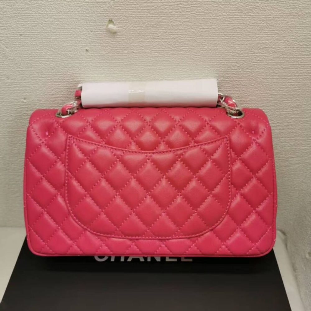 Gift Set: Chanel Classic Medium Flap Bag With Silver Hardware Dark Pink 25cm And Brooch Metal And Resin Gold With Pink Pearly White - Image 5