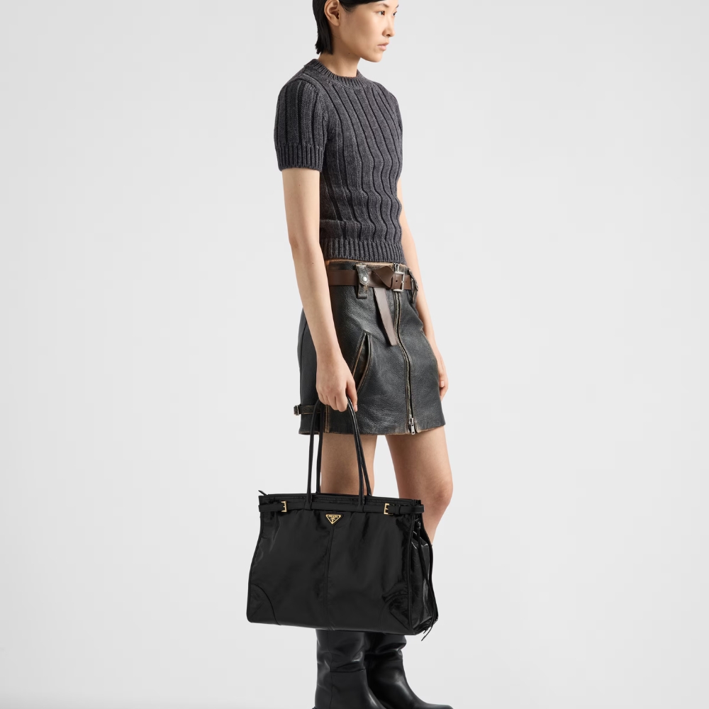 Prada Bonnie Extra Large Leather Handbag Black 38Cm 1BA439 2CYR F0002 V OOO - Image 8