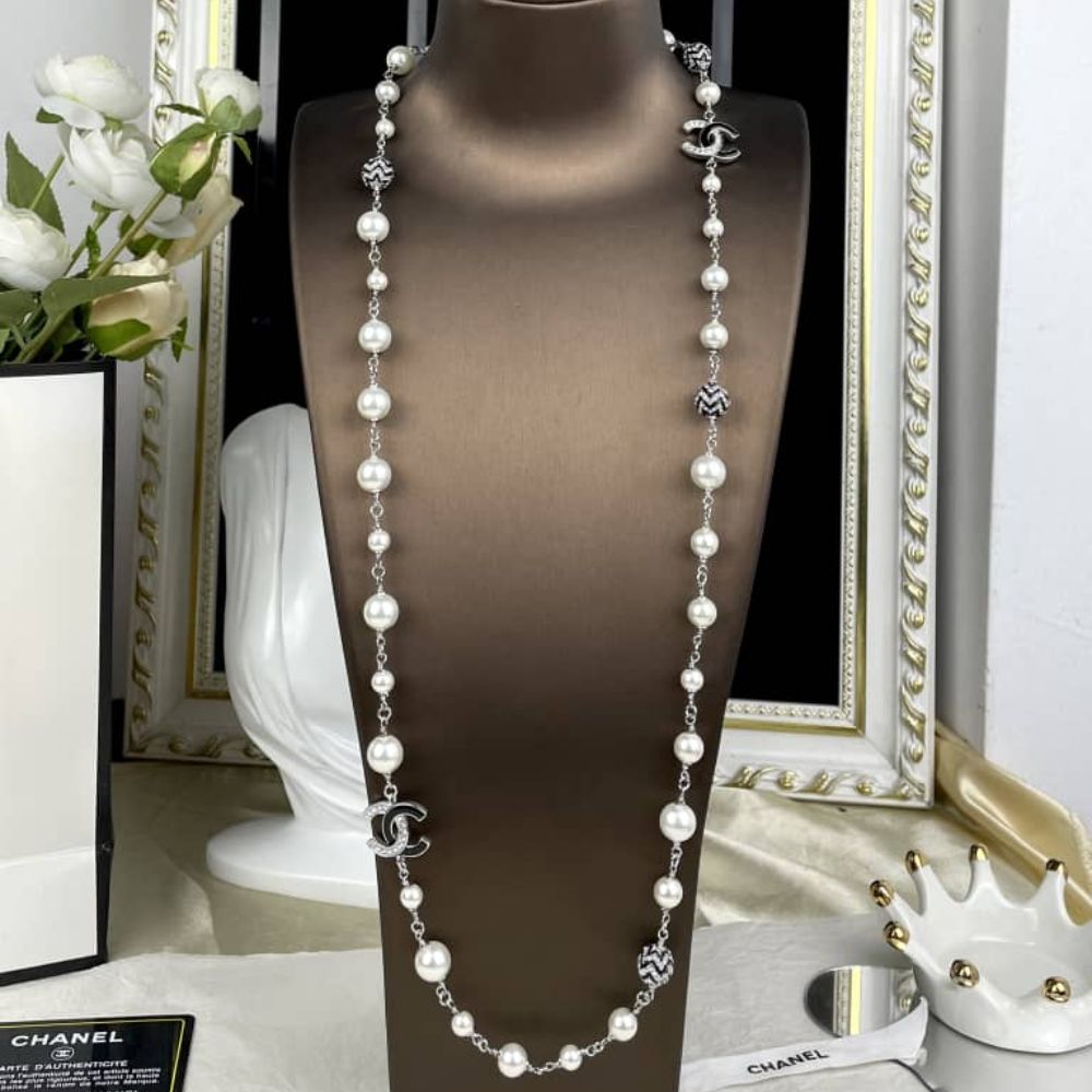 Alternative view of Chanel Pearl Necklace with Interlocking CC Logos Charms