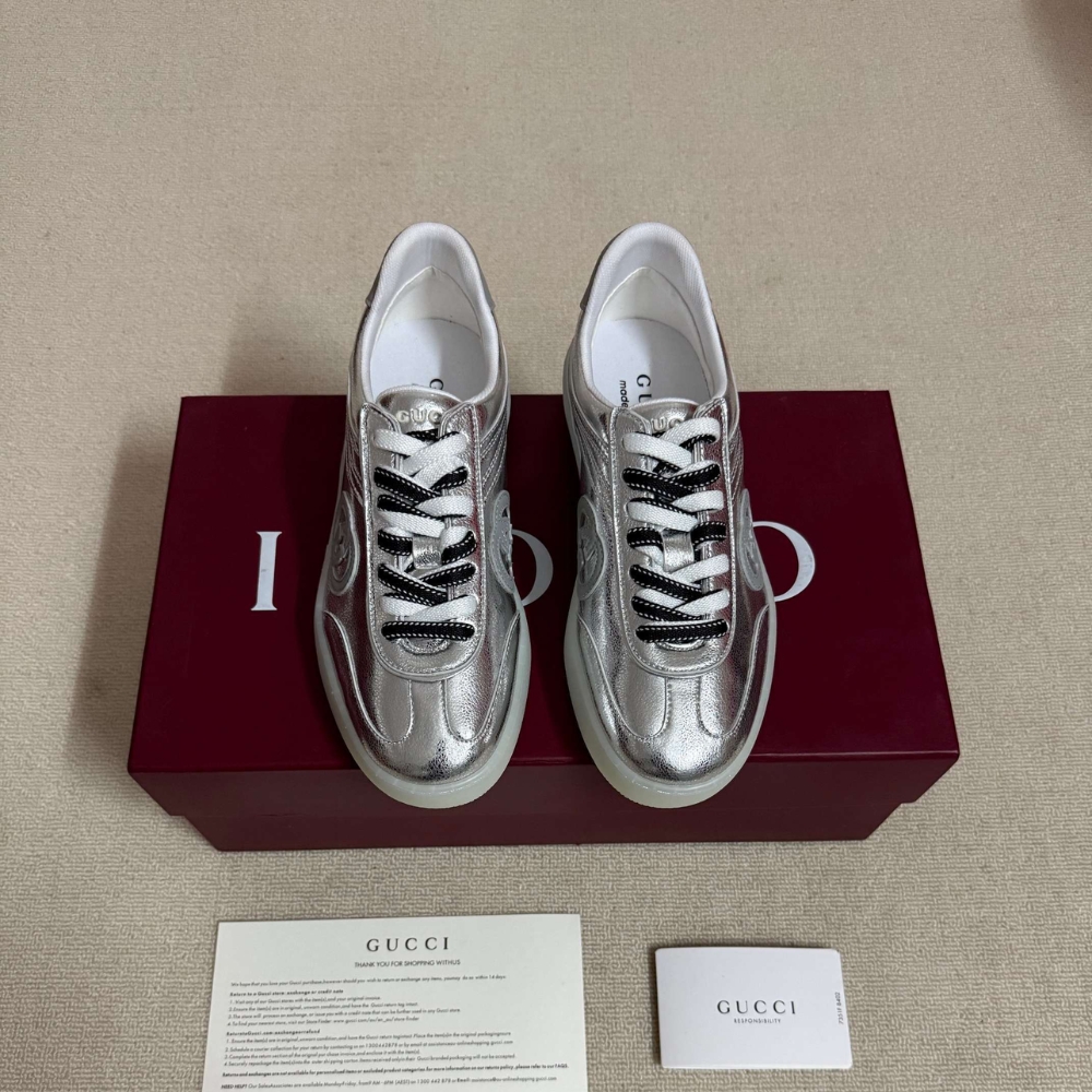 Gucci Women G75 Sneaker Silver Textured Leather 857910 AAFL8 8151 - Image 3