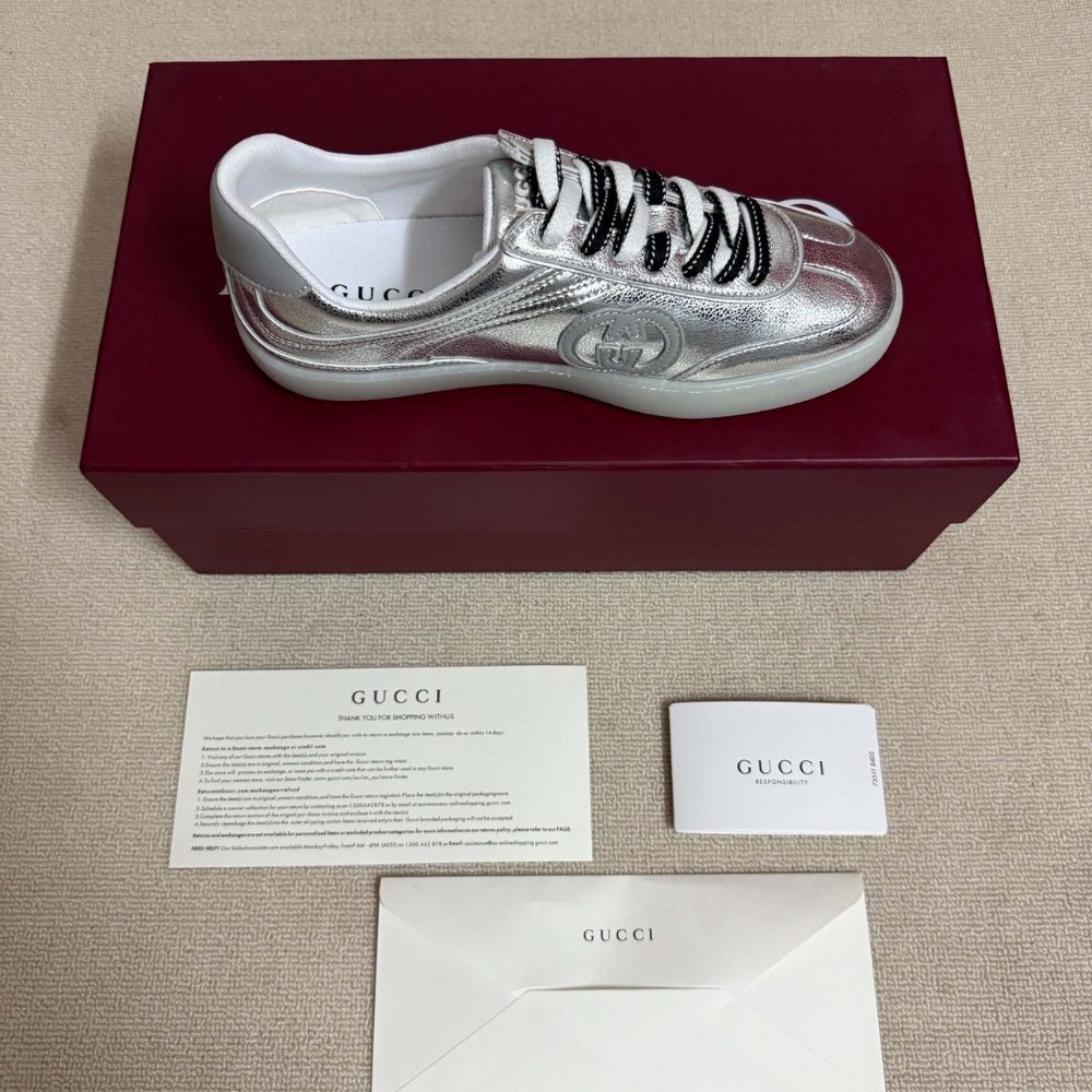 Gucci Women G75 Sneaker Silver Textured Leather 857910 AAFL8 8151 - Image 7
