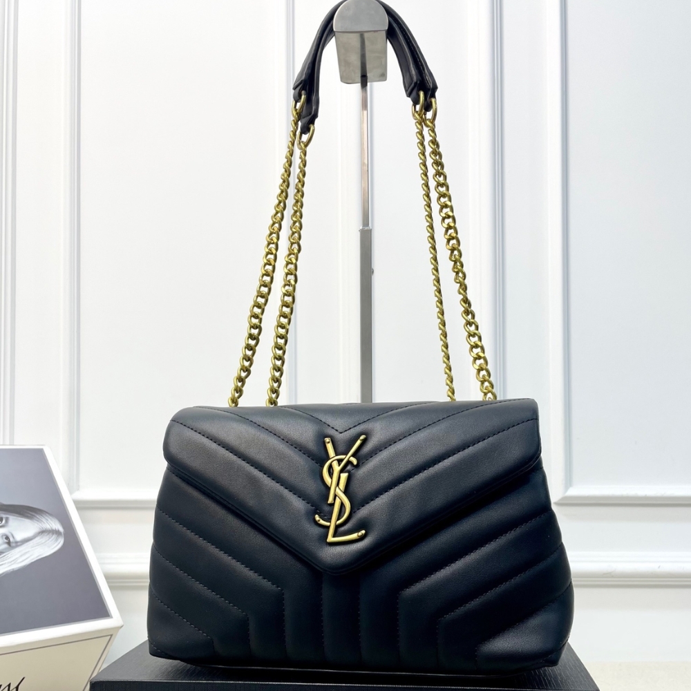 Alternative view of Saint Laurent Loulou Medium Chain Bag In Matelassé Y Leather Black Gold 26Cm