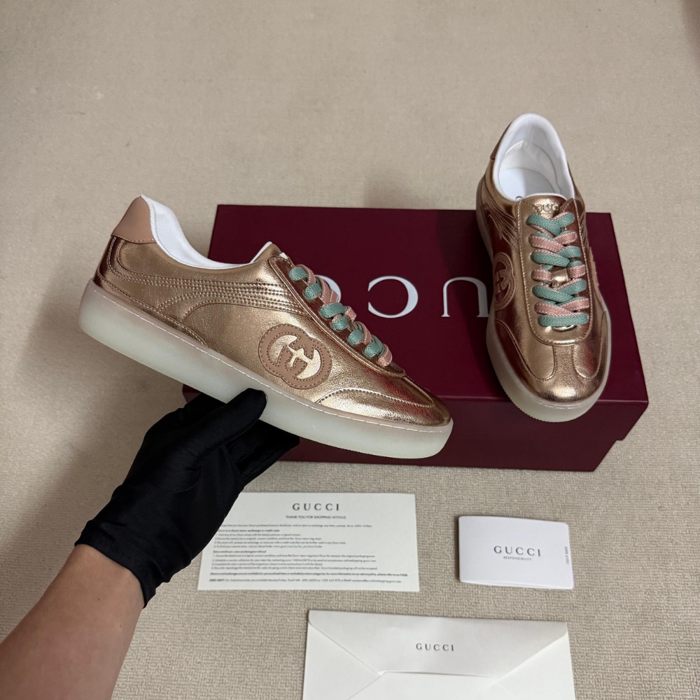 Alternative view of Gucci Women G75 Sneaker Bronze Textured Leather ‎857910 AAFL8 7643