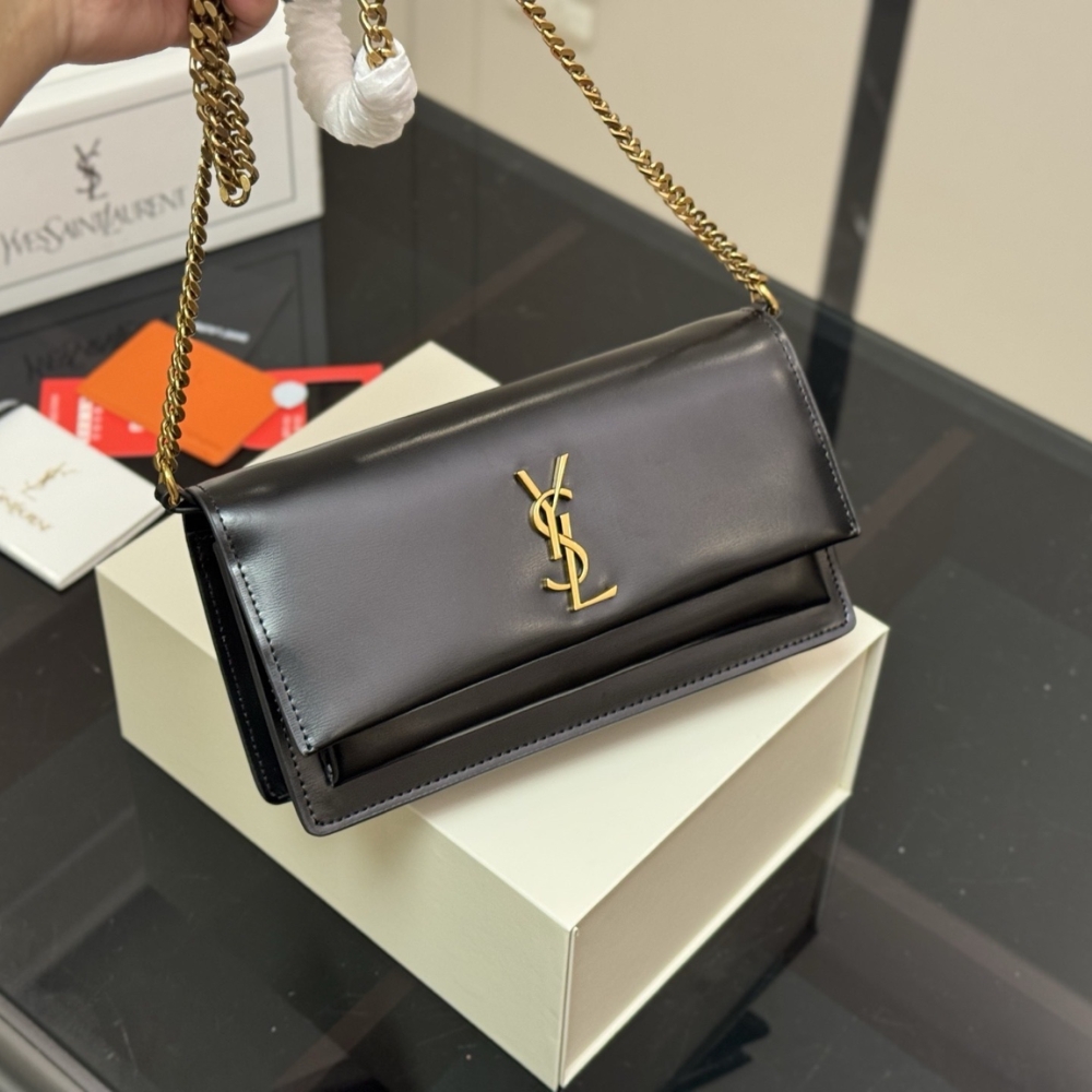 Saint Laurent Sunset Clutch Black Leather 22Cm 8109970SX0W 1000 - Image 4