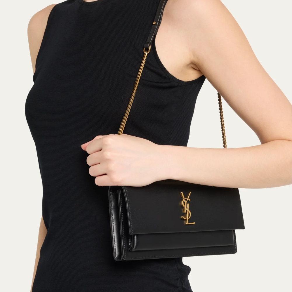 Saint Laurent Sunset Clutch Black Leather 22Cm 8109970SX0W 1000 - Image 11