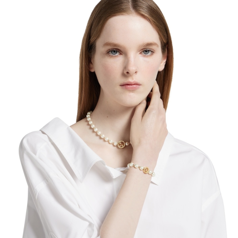 Gucci Interlocking Pearl Bracelet Gold 839033 JCF27 8062 - Image 7
