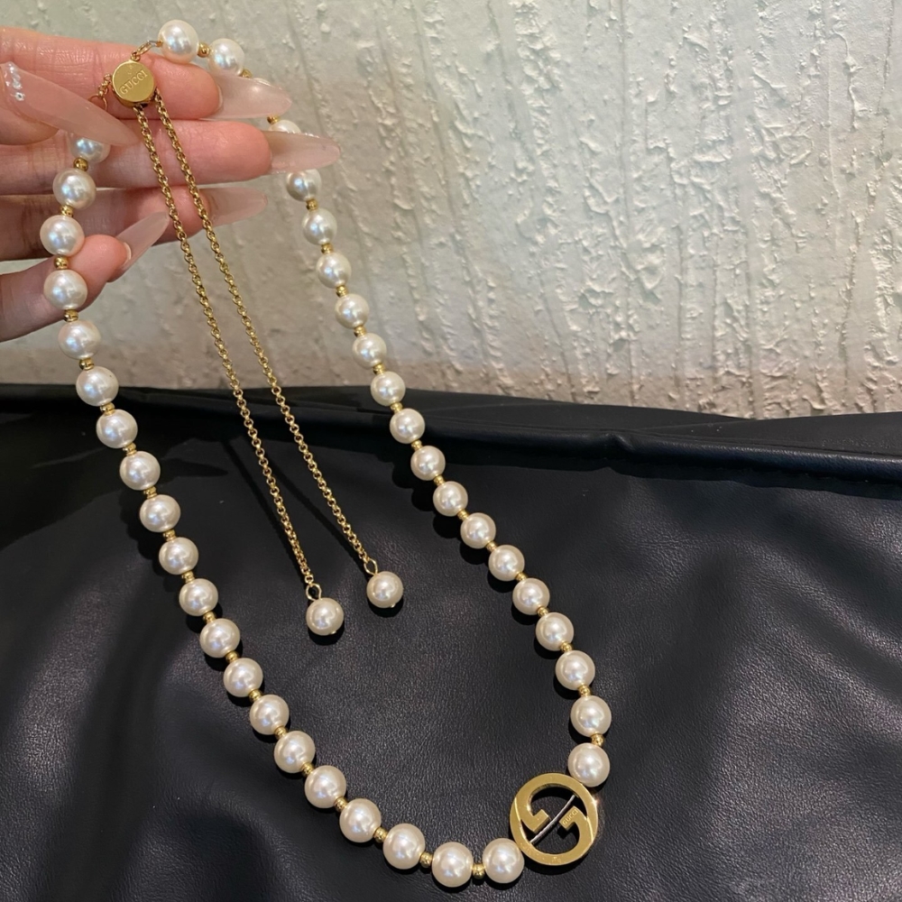 Gucci Interlocking Pearl Necklace Gold 839031 JCF27 8062 - Image 3