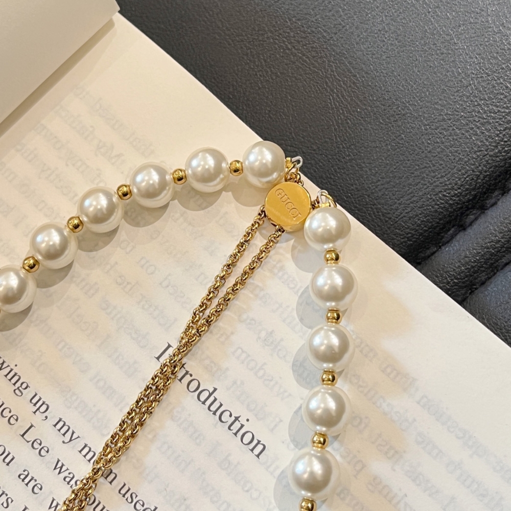 Gucci Interlocking Pearl Necklace Gold 839031 JCF27 8062 - Image 5