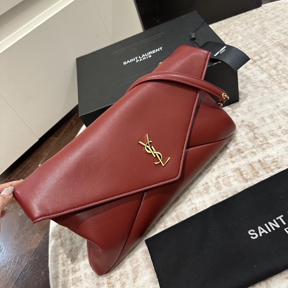Alternative view of Saint Laurent Cassandre XXL Pouch On Chain In Shiny Leather Red 35Cm 855802AADOO6195