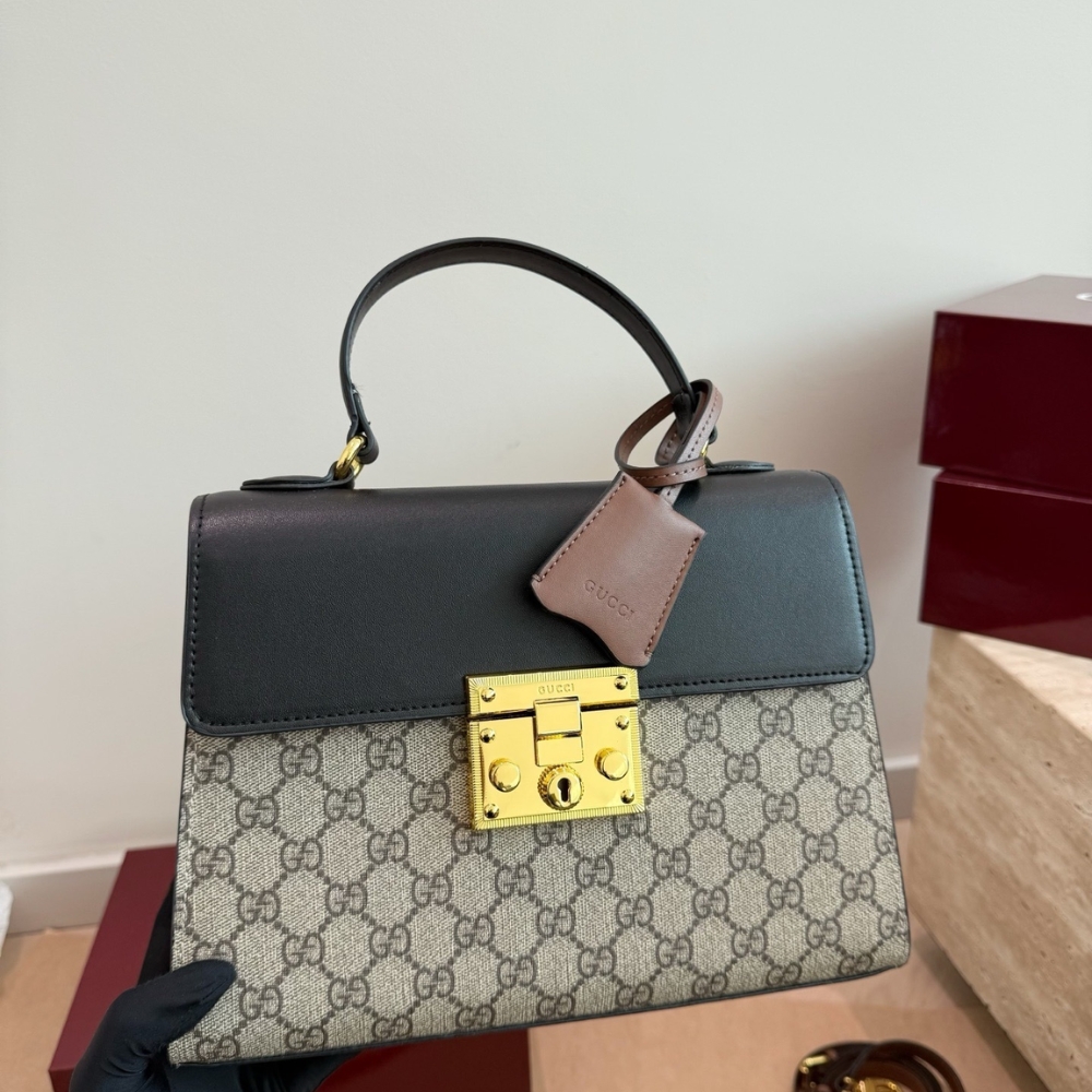 Gucci Padlock GG Supreme Top Handle Bag Black And Beige 28Cm 453188 KLQJG 9785 - Image 3