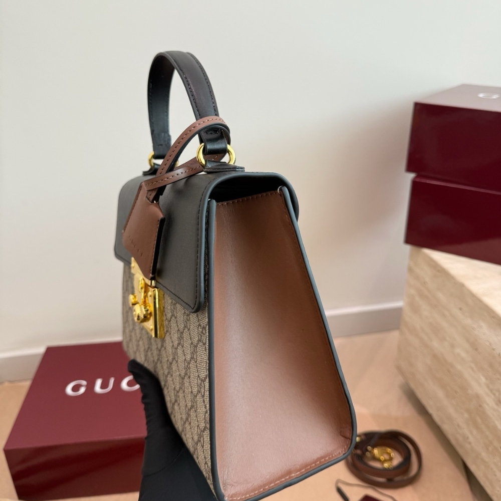 Gucci Padlock GG Supreme Top Handle Bag Black And Beige 28Cm 453188 KLQJG 9785 - Image 4