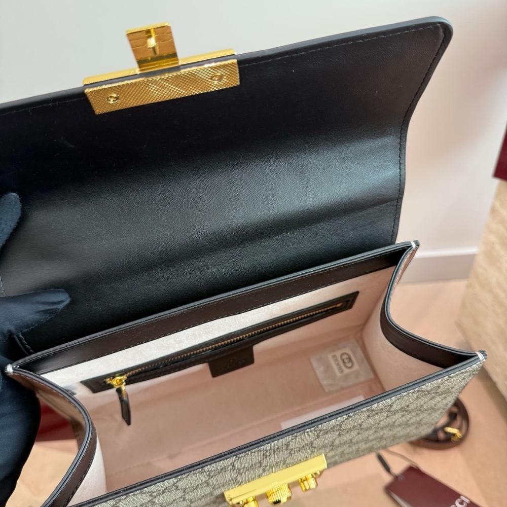 Gucci Padlock GG Supreme Top Handle Bag Black And Beige 28Cm 453188 KLQJG 9785 - Image 10