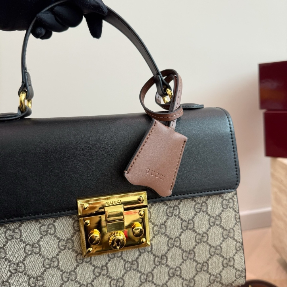 Gucci Padlock GG Supreme Top Handle Bag Black And Beige 28Cm 453188 KLQJG 9785 - Image 6