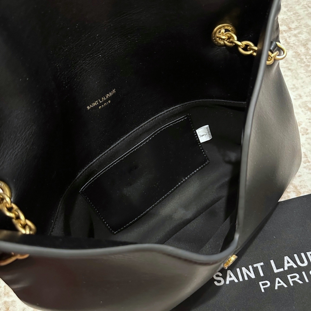 Saint Laurent Cassandre XXL Pouch On Chain In Shiny Leather Black 35Cm - Image 9