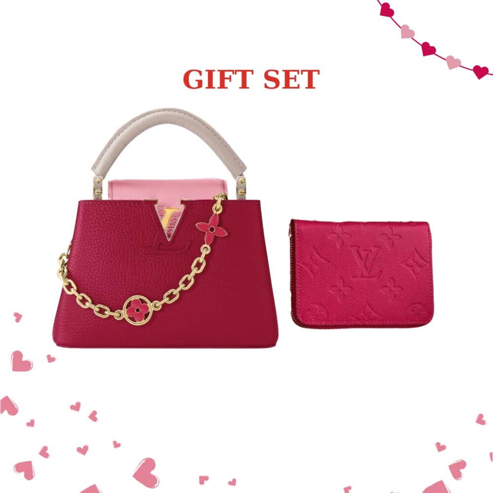 Gift Set: Louis Vuitton Capucines Mm Bag Dark Pink With Zippy Coin Purse Monogram Empreinte Dark Pink