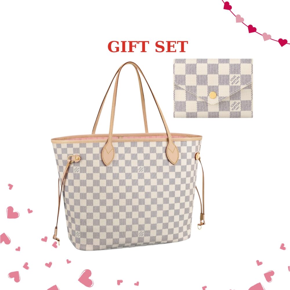 Gift Set: Louis Vuitton Neverfull Mm Rose Pink 31Cm N41605 And Victorine Wallet Rose Ballerine Pink 12Cm N64022