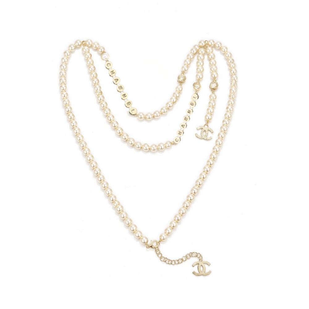 Chanel Pearl Necklace with Gold Medalion Charms