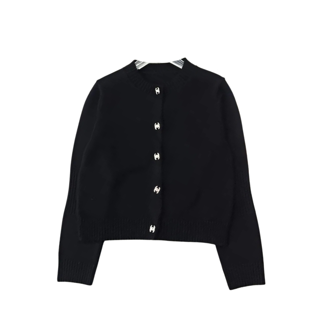 Chanel Knit Wool Cardigan CC Logo Black