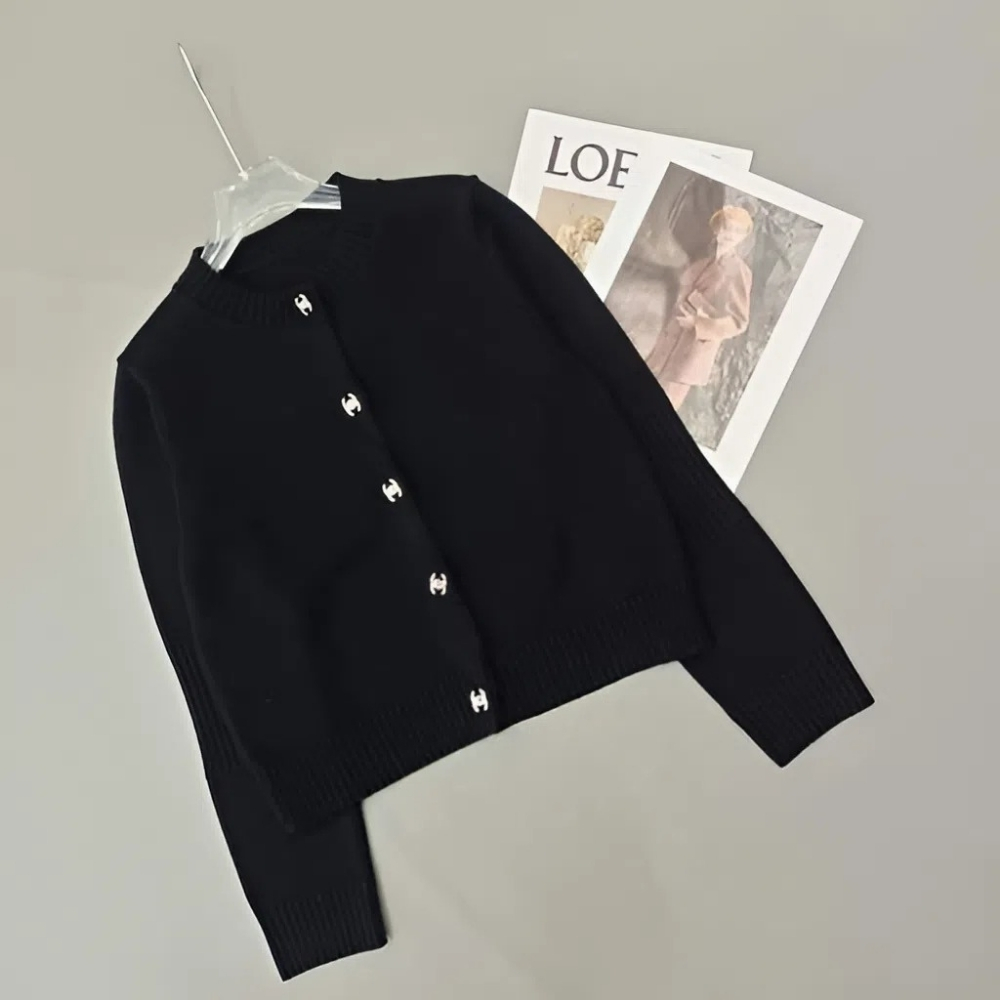 Alternative view of Chanel Knit Wool Cardigan CC Logo Black