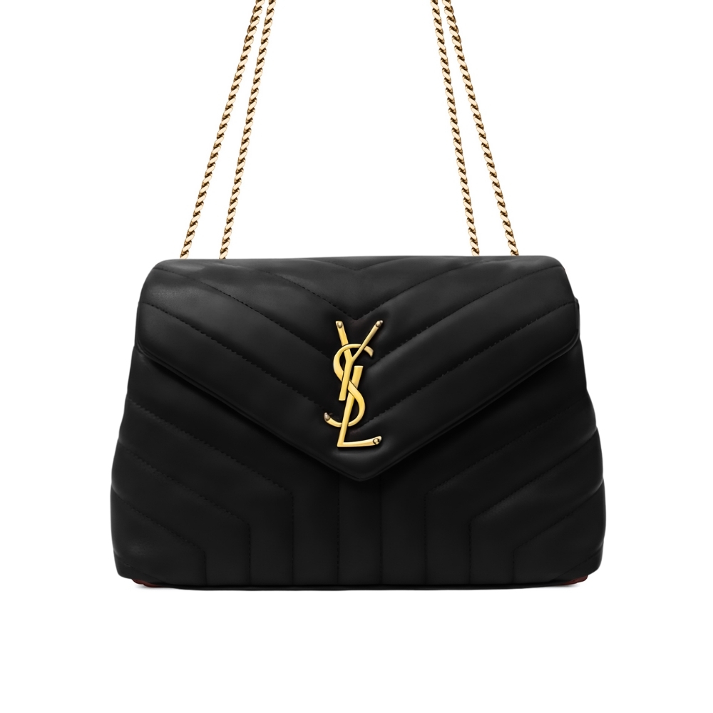Saint Laurent Loulou Medium Chain Bag In Matelassé Y Leather Black Gold 26Cm