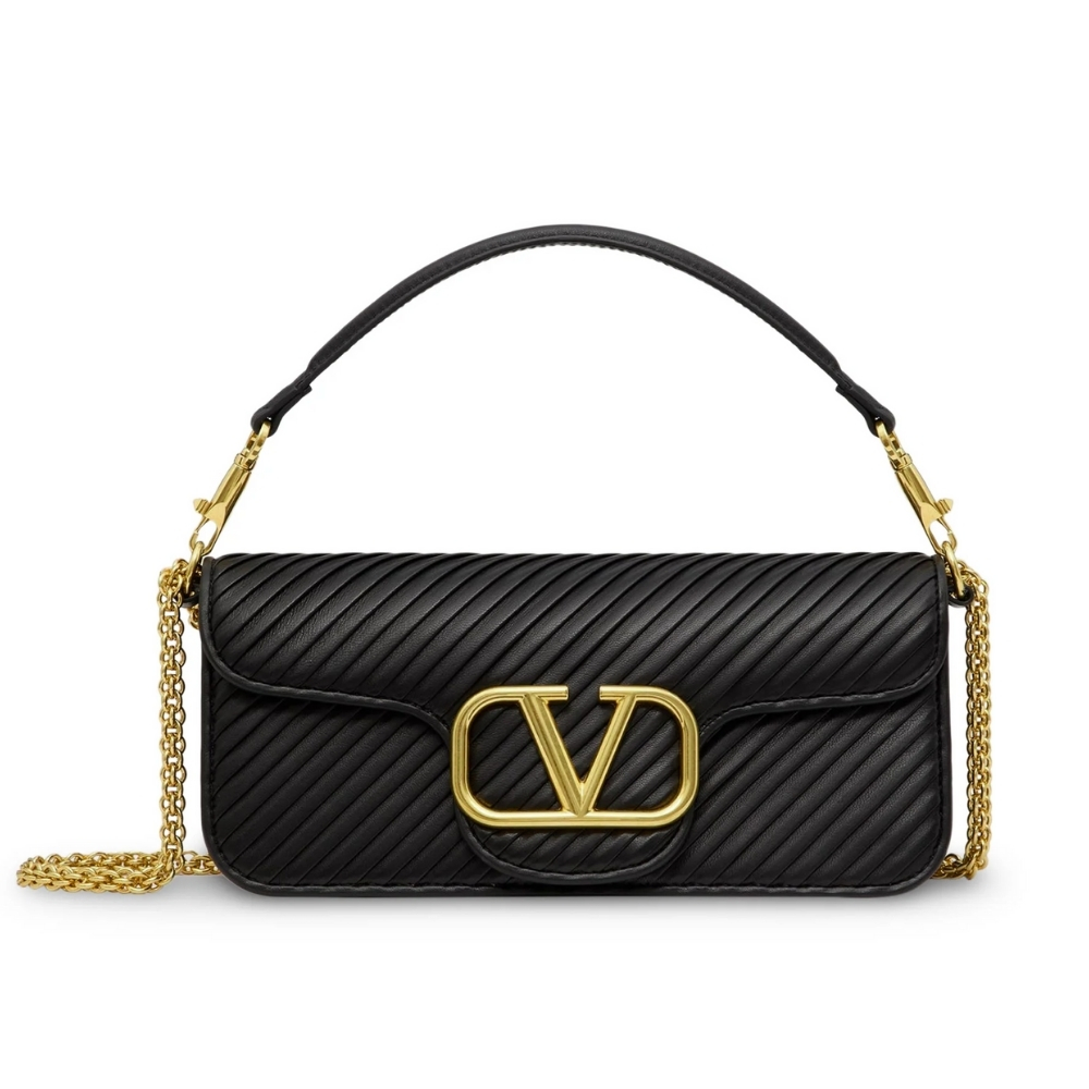 Valentino Garavani Locò Leather Shoulder Bag Black 27Cm 5W2B0K30SZG