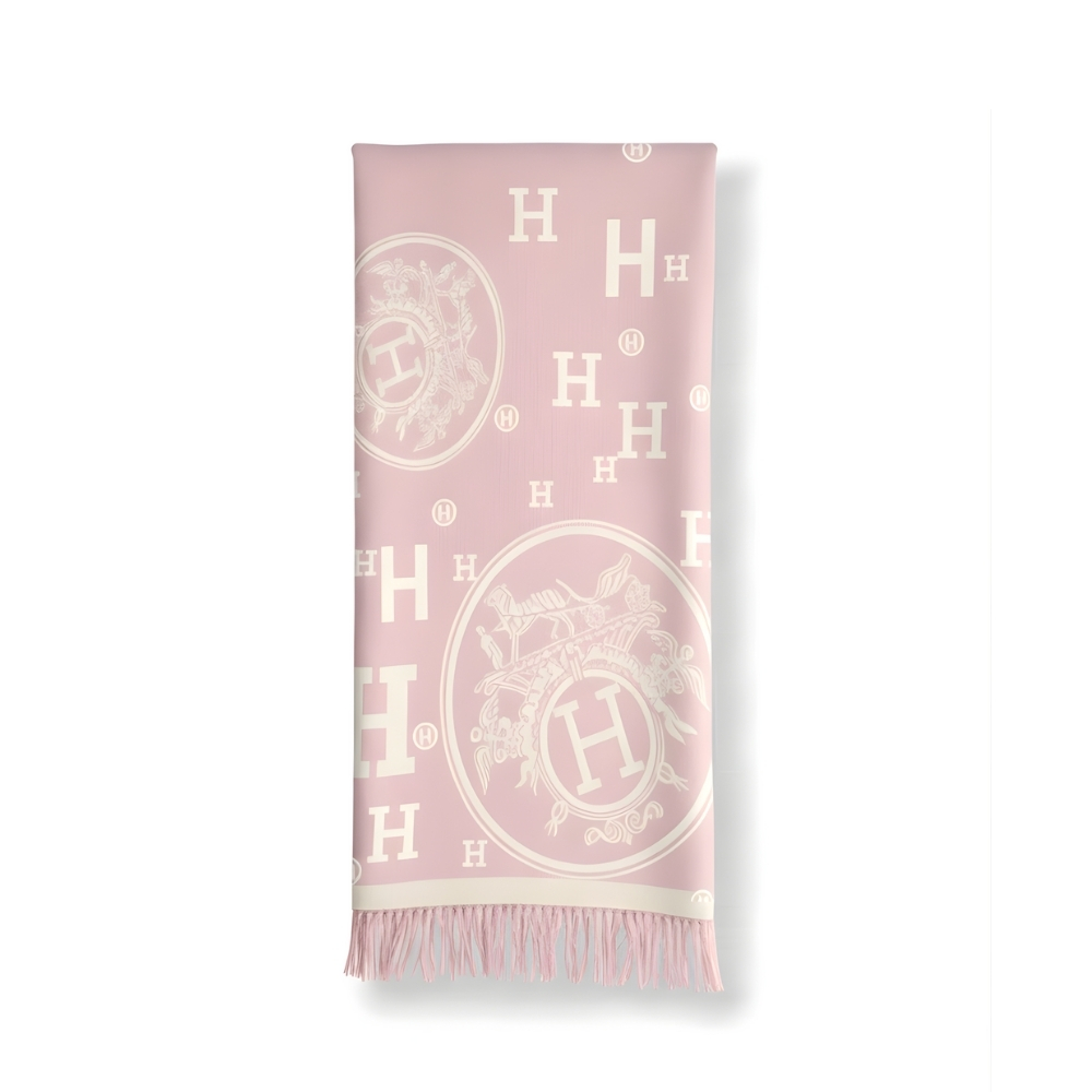 Hermes Muffler H Logo Wool Shawl Light Pink 180Cm
