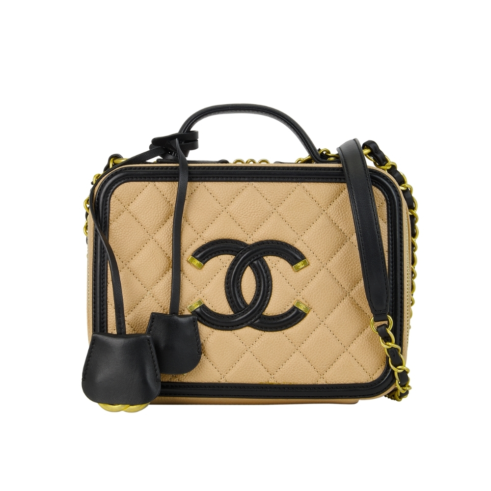Chanel CC Filigree Medium Vanity Case Beige 21Cm