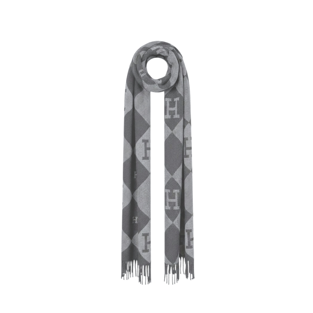Hermès Diamond H Logo Wool Shawl Gray 180Cm