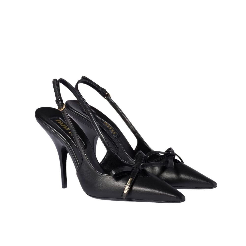 Miu Miu Leather Slingback Pumps With Bow Black 5I474E 79N F0002 F 105