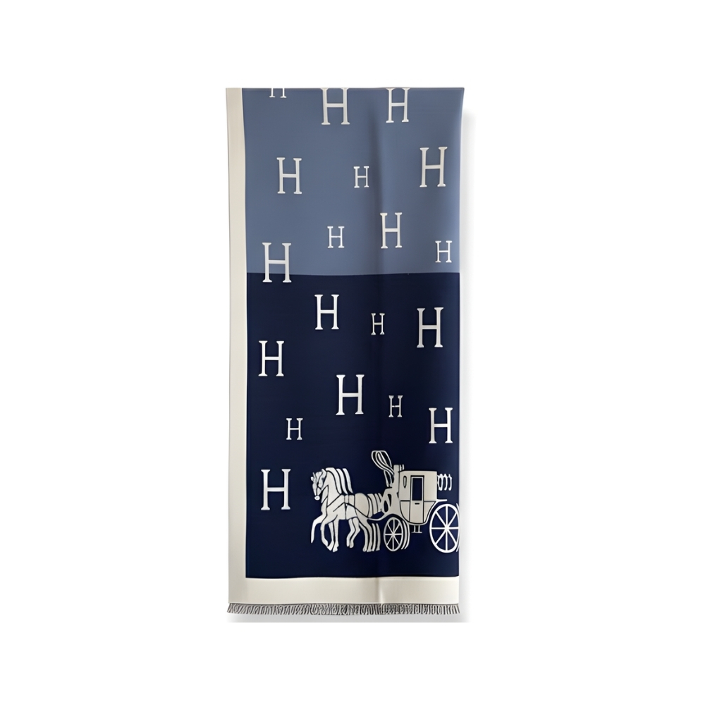 Hermes Equipage Equestrian Horse H Scarf Blue 180Cm