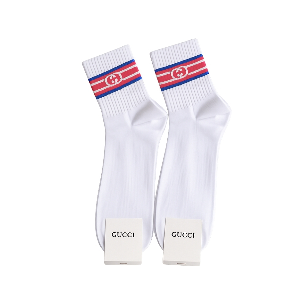 Gucci Round Interlocking G Cotton Socks White Blue Red