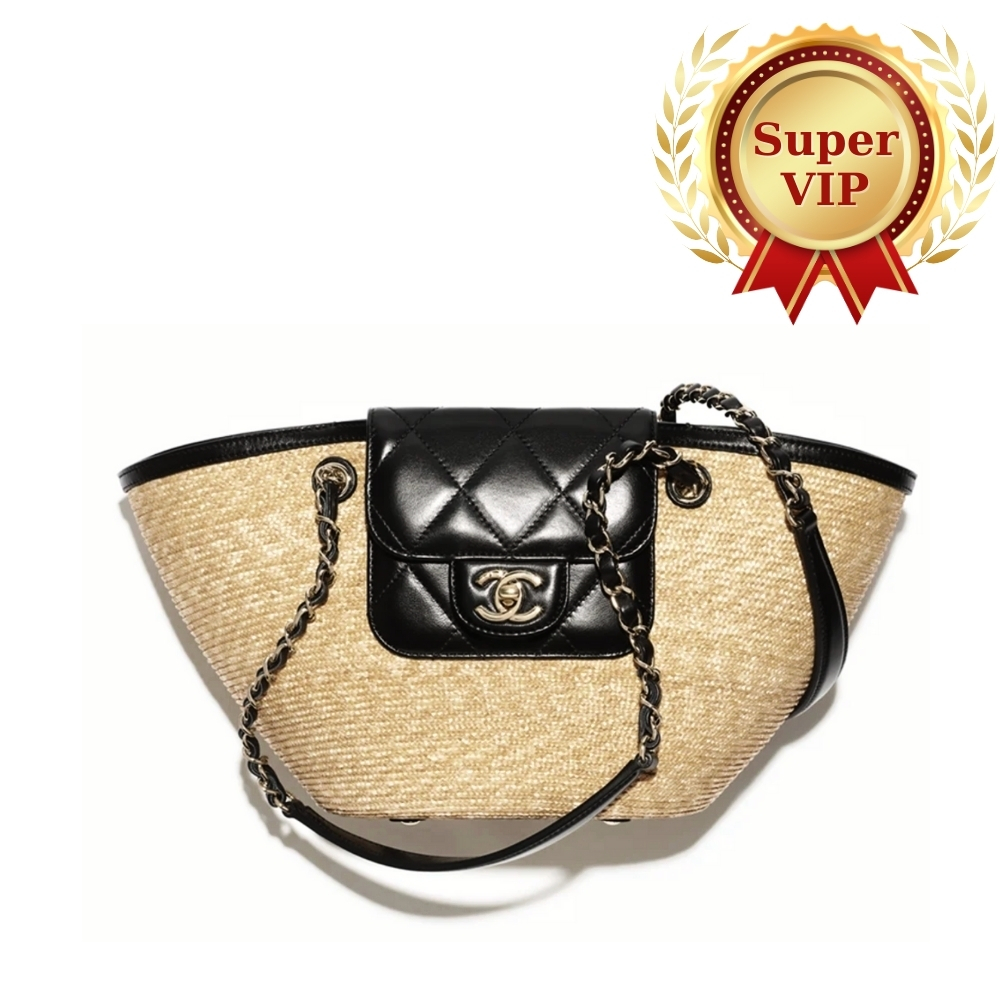 [Super Vip 1:1] Chanel Small Shopping Bag Braided Straw And Gold Tone Metal Beige 23Cm AS5951 B22647 U6027