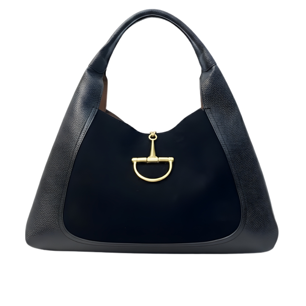 Gucci Softbit Maxi Suede Shoulder Bag Black 42Cm