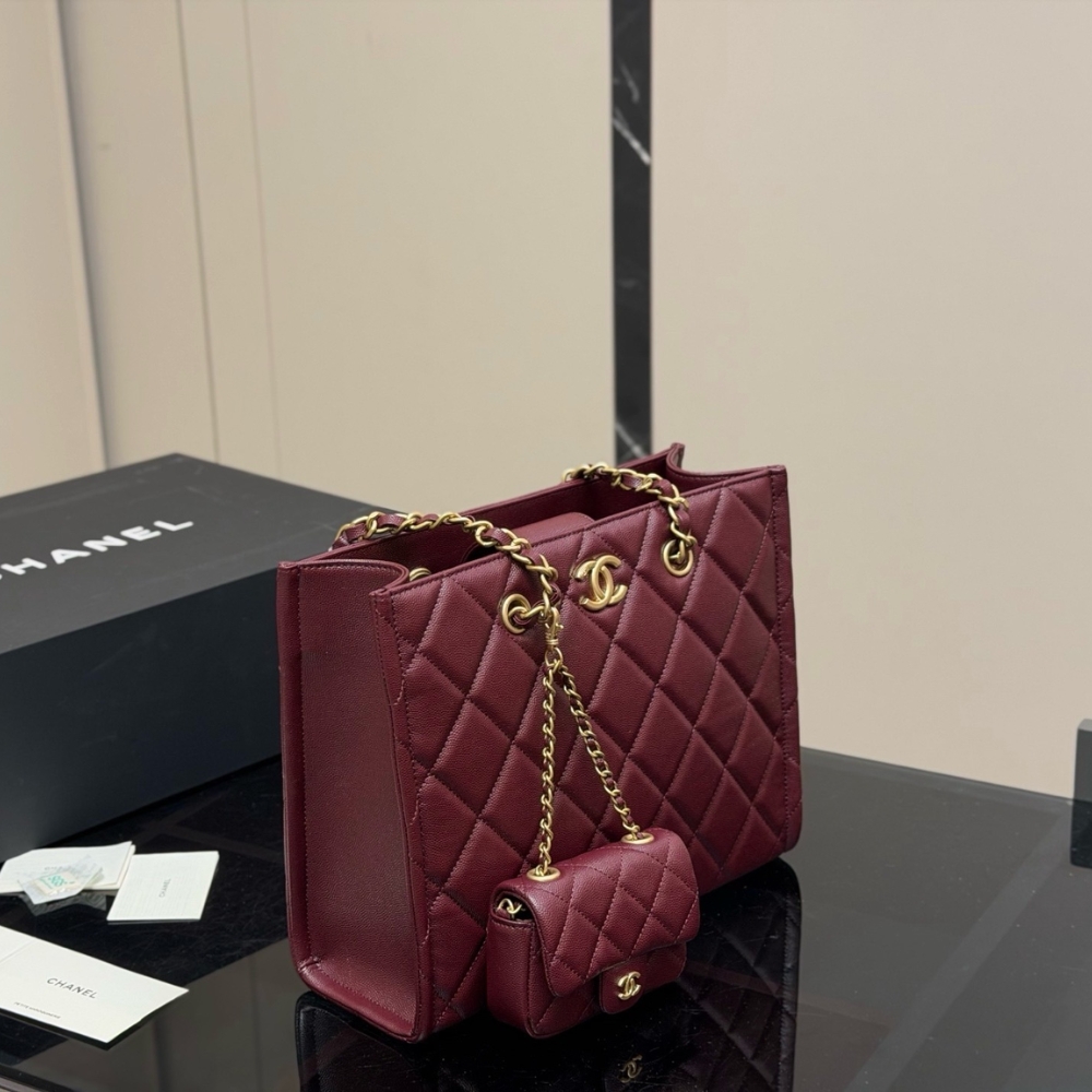 Alternative view of Chanel Small Shopping Bag Gold Tone Burgundy 31Cm AS4940 B17067 NY570