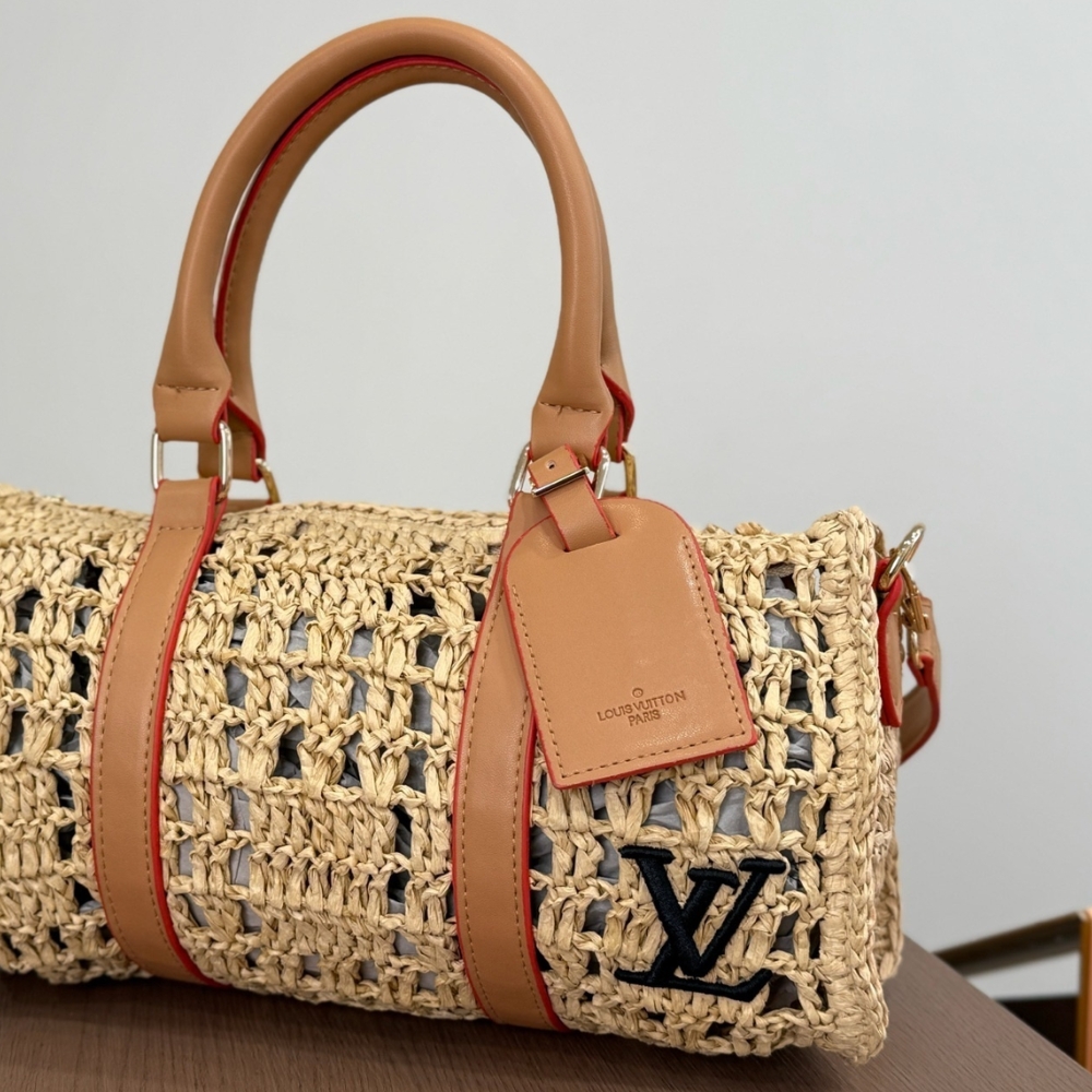 Alternative view of Louis Vuitton Keepall Bandouliere Damier Raffia Natural Beige 28Cm