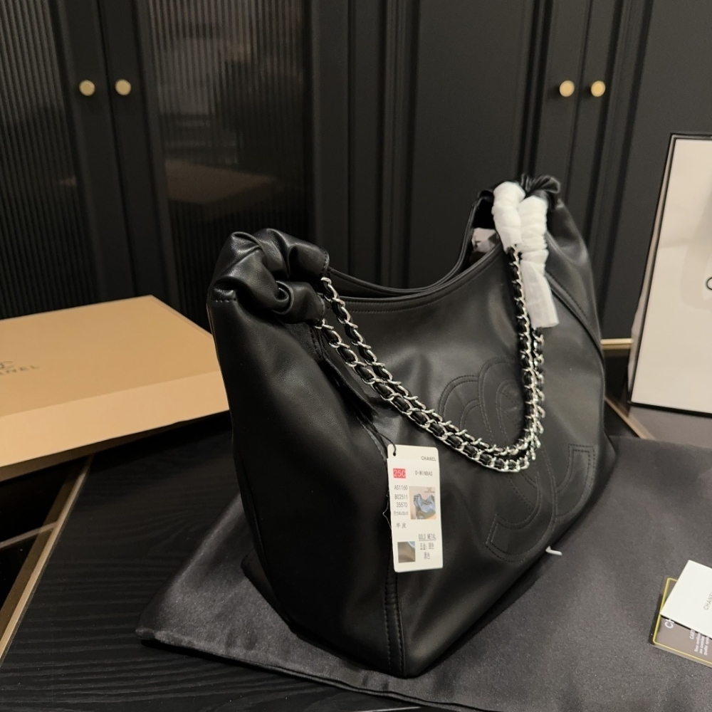 Chanel Large Hobo Bag Black Leather Chain Strap 36Cm - Image 7