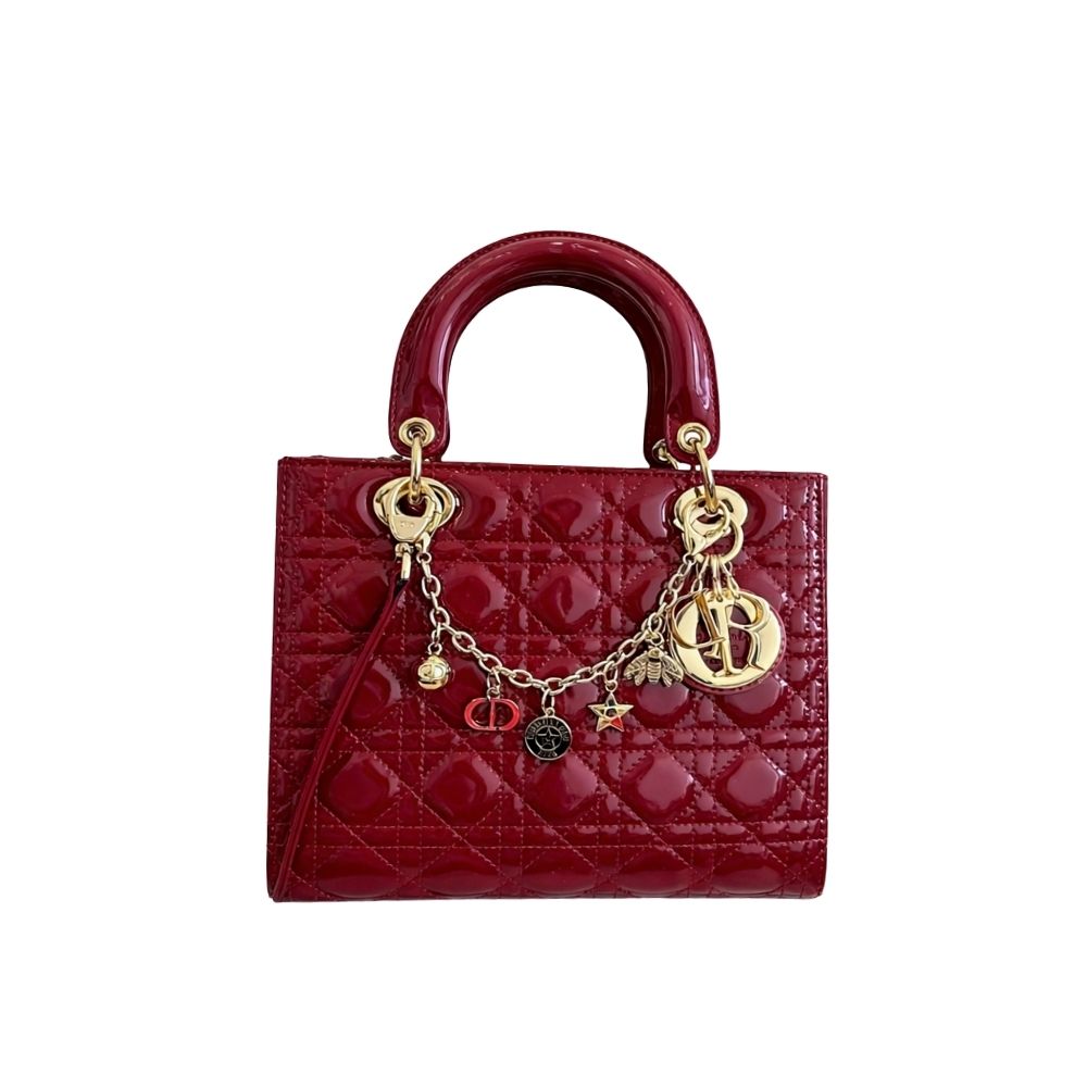Dior Lady Dior Bag Dark Red Gold Charm Edition 25Cm