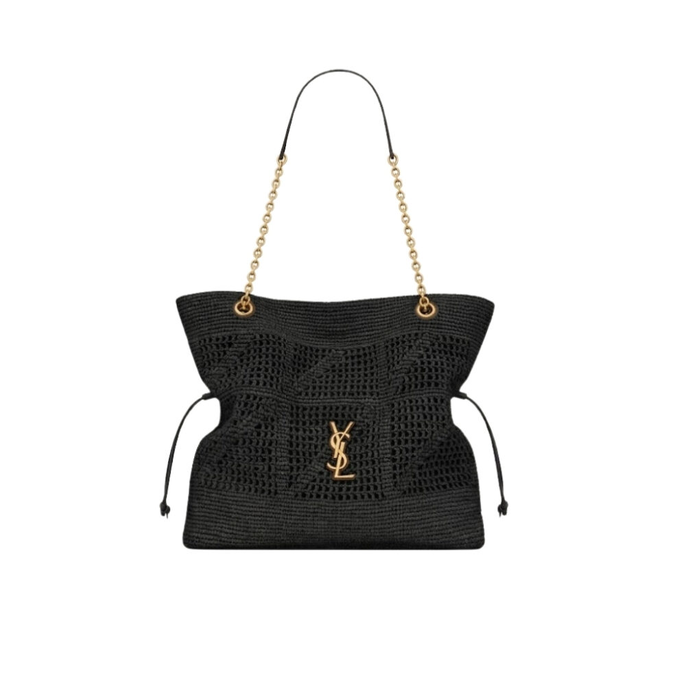 Saint Laurent Jamie Shopping In Raffia Black 36Cm