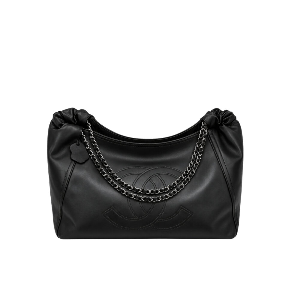 Chanel Large Hobo Bag Black Leather Chain Strap 36Cm