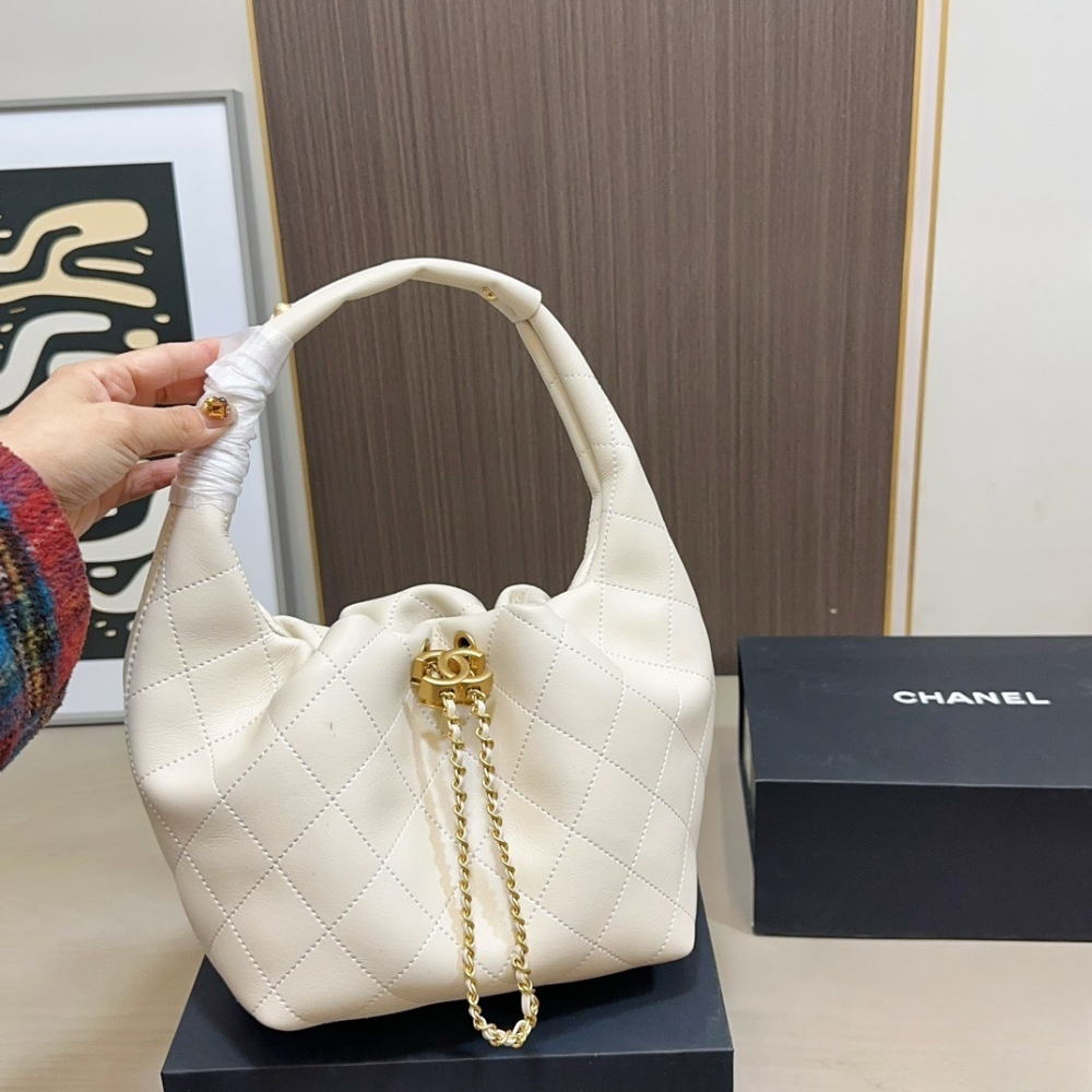 Alternative view of Chanel Mini Hobo Handbag Gold Tone Hardware Beige 19Cm AS5976B22897U4531