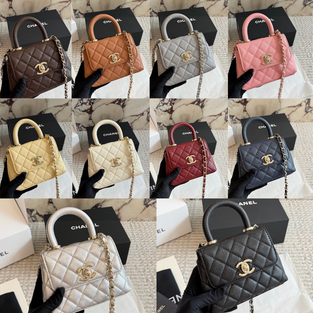 Chanel Mini Flap Bag With Top Handle Shiny And Gold Tone Metal Black 15Cm AS2215 B05061 94305 - Image 9