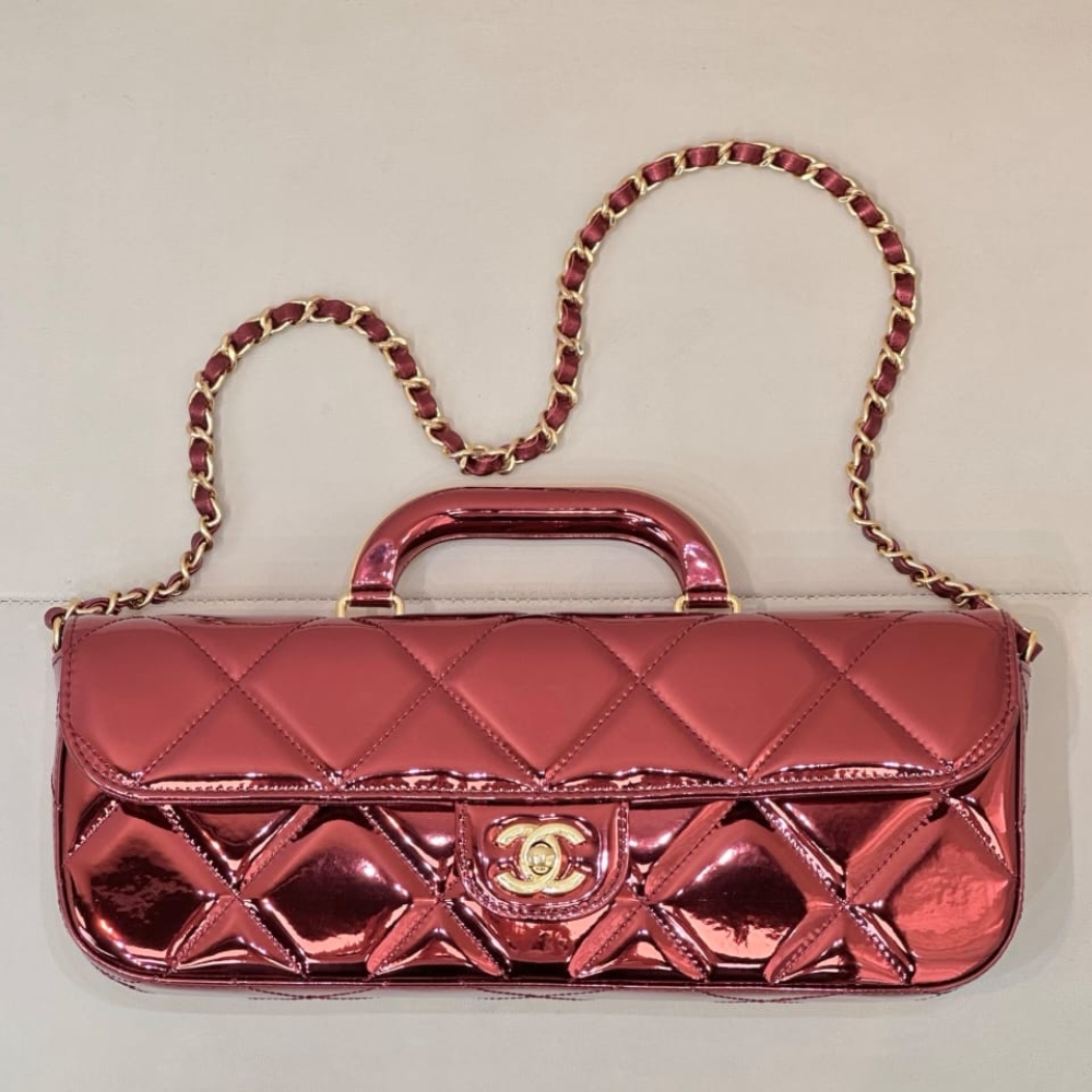 Alternative view of [Super Vip 1:1] Chanel Large Flap Bag With Top Handle Metallic Mirror Leather Red 30cm AS5807B21985U4013