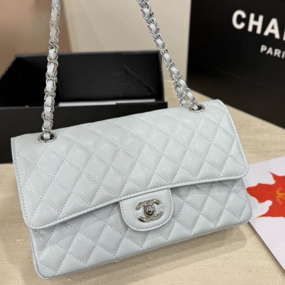Alternative view of Chanel Classic Double Flap Bag Silver Hardware Baby Blue 25cm