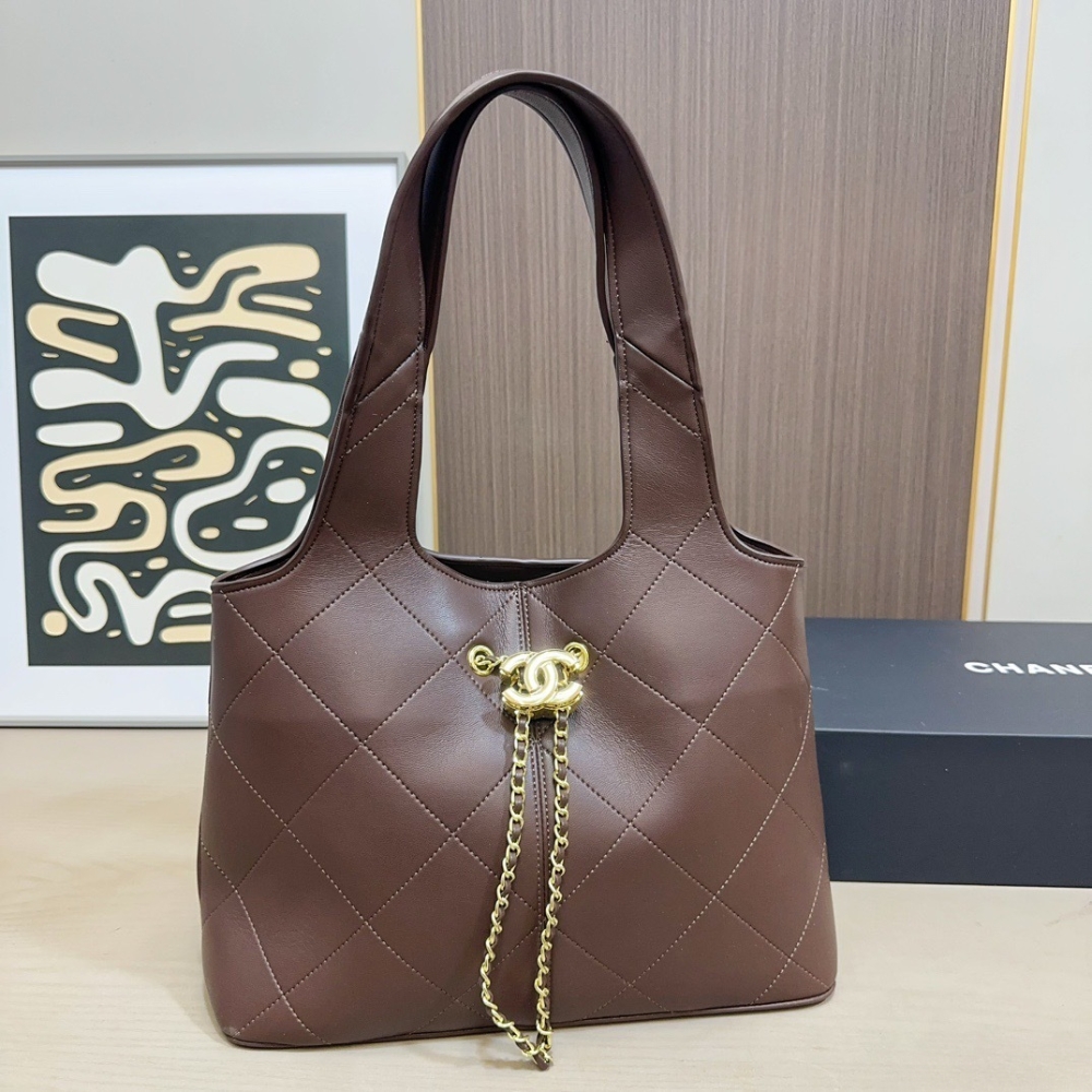 Alternative view of Chanel Large Shopping Bag Gold Tone Hardware Brown 32Cm