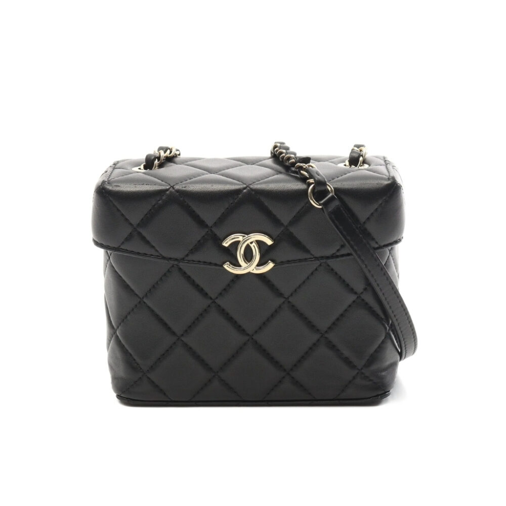 Chanel Small Secret Box Bag Quilted Leather Gold Tone Black 16cm