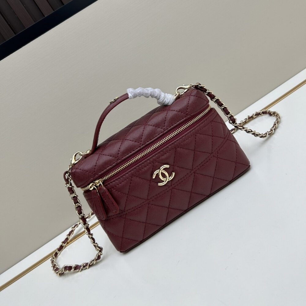 Alternative view of Chanel Classic Vanity With Chain Gold Tone Dark Red 19cm