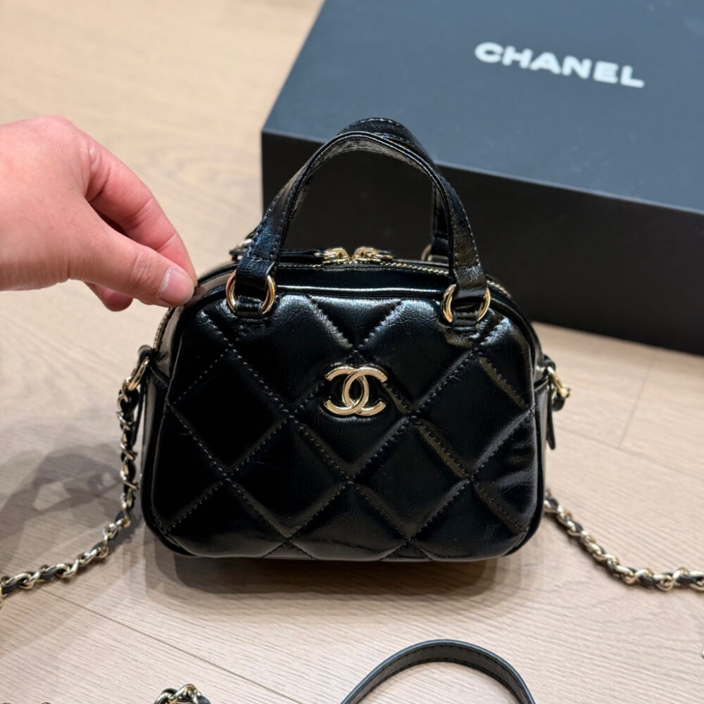 Alternative view of Chanel Mini Bowling Bag Shiny And Gold Tone Black 18cm AS5536 B21393 94305